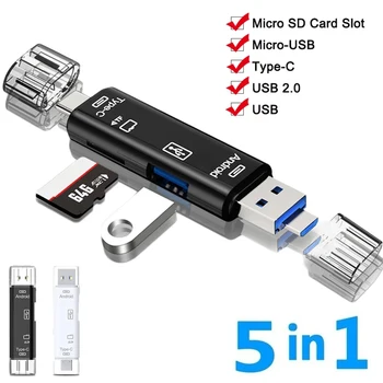 5 in 1 Multifunction Lasītājs OTG Kartes Micro USB Type C TF Atmiņas Cardreader par Tālruni, Datoru, Viedtālruni Doks OTG C Tipa Adapteris