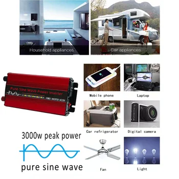 8000/3500W Pure Sine Wave Car Power Inverter Auto Piederumi DC12V, Lai AC220V Transformer Auto Lādētāja Pārveidotājs, Lai Auto Mājās