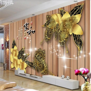beibehang Custom tapetes, 3d fresco perlamutra zelta mirdzošs butterfly ziedu fona wall papers mājas dekoru papel de parede