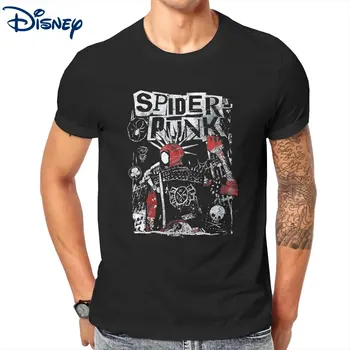 Disney Retro Spider Punk Zirnekļcilvēka T-Krekli Vīriešiem O Kakla 100% Kokvilnas T Krekli vērā Spiderverse Īsām Piedurknēm Tee Kreklu Drēbes