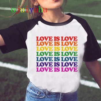 Lgbt T Krekls Sievietēm ar Geju Praidu Krekls Lesbiešu Varavīksnes T-krekls Harajuku Ullzang Smieklīgi Tshirt Grafikas 90s mīlestība Ir Mīlestība Top Tee Sieviete