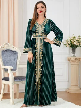 luksusa Abaya Dubaija Turcija Musulmaņu Modes Samta Kleita Sievietēm, Elegants ar garām Piedurknēm Puse Kleita Djellaba Femme Jaunu Islāma Apģērbi