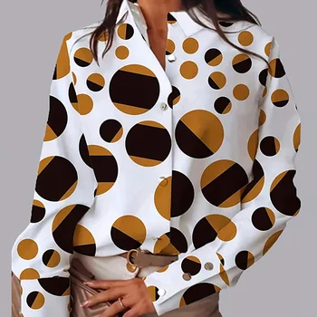 Modes Vilnis Punkts Drukas Krekls Sievietēm 2023 Elegants Birojs Salaist Atšķirībā Atloks, Viena Krūšu Krekls Ar Garām Piedurknēm, Sieviešu