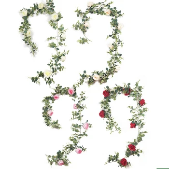 Mākslīgās Zīda Rožu Ziedu Vīnogulāju Mākslīgās Augu Lapu Sienas Karājas Ziemassvētku Vainags Dārza Amatniecības Mākslas Dekori Kāzu Puse