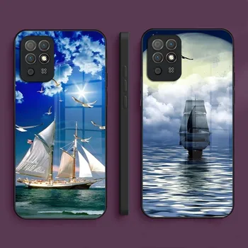 Okeāna Kuģi Tālruni Gadījumā, Huawei P40 P30 P50 P20 P9 Smartp Z Pro Plus 2019 2021 Un Rūdīta Stikla Krāsains Vāks