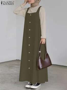 ZANZEA Musulmaņu Modes Kleita Abaya Rudens Elegants Siksnas Sundress Sieviešu Vintage Ciets-line Maxi Vestidos Sieviešu Svētku Drēbes